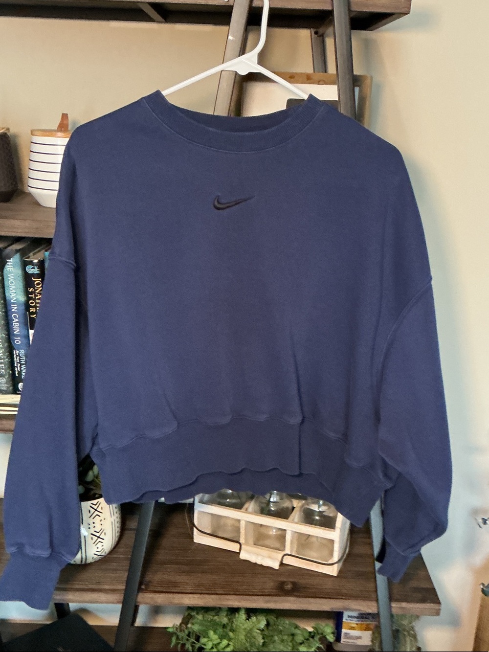 Nike Women's Navy Crew Sweatshirt with Black Swoosh Size S